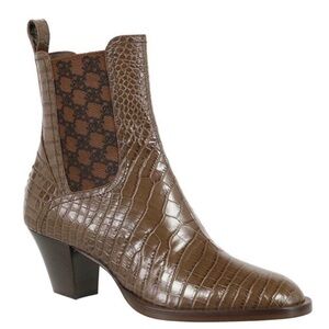 Fendi Brown Croc-Embossed Heeled Boots